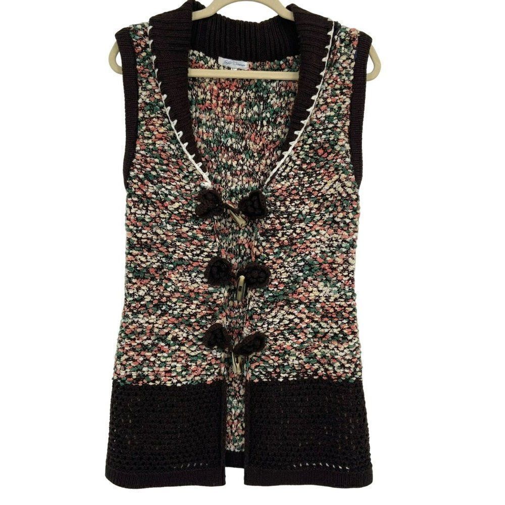 ‎Sofia Camica Crocheted Sweater Vest Toggle & Flower Closure Multicolor S/M